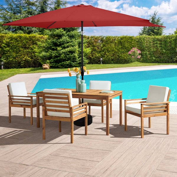 Alaterre Furniture 6 Piece Set, Okemo Table with 4 Chairs, 10-Foot Rectangular Umbrella Red ANOK01RE02S4